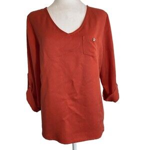 Soft Surroundings Tunic Top Fiesta Orange Tencel Roll Tab Sleeves Women’s Medium